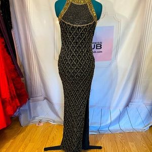 Cleopatra Beaded Black with Gold Luxury Evening Dress